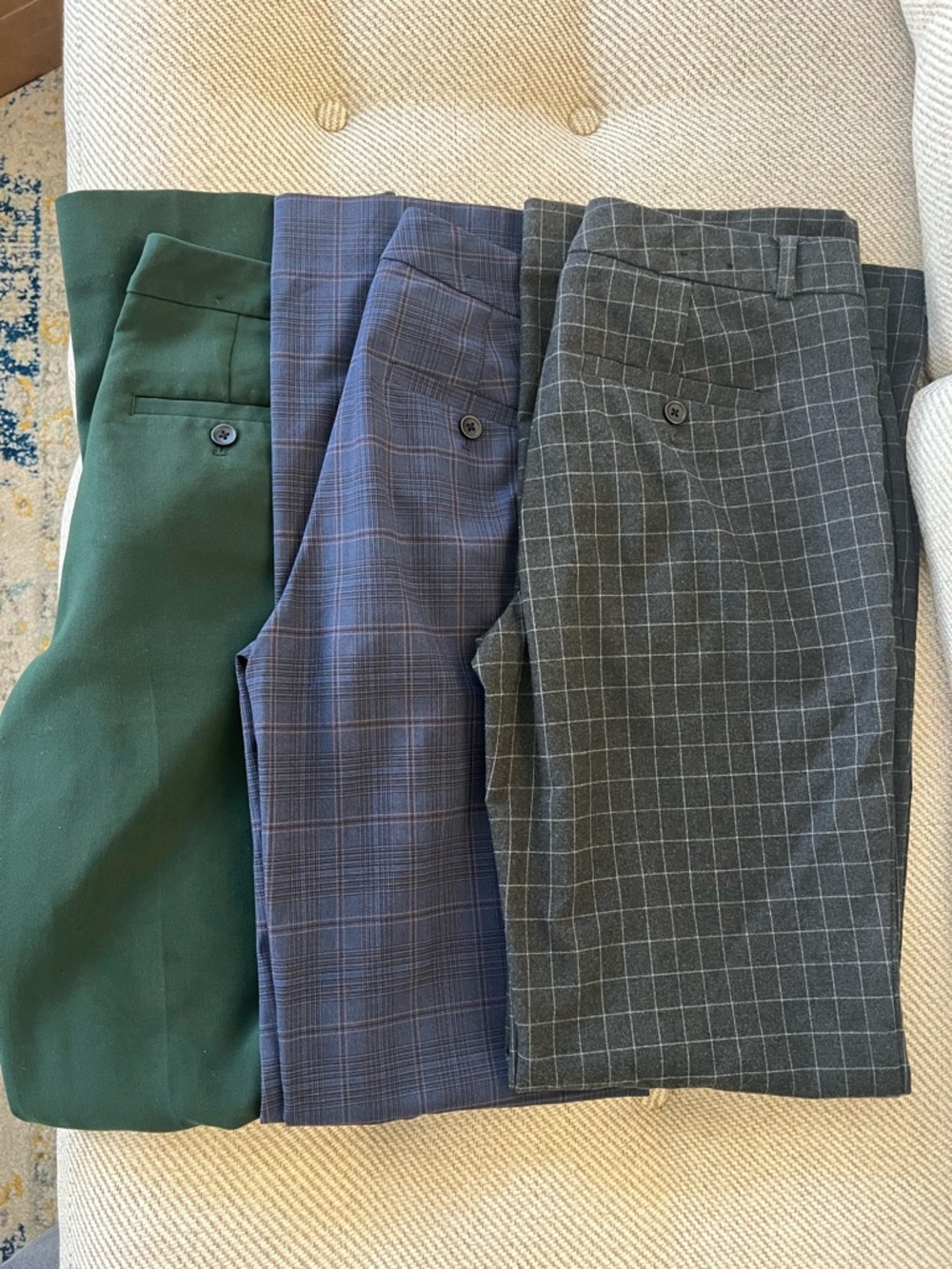 Banana Republic Logan Pants Set — Green, Navy Plaid, Charcoal Windowpane